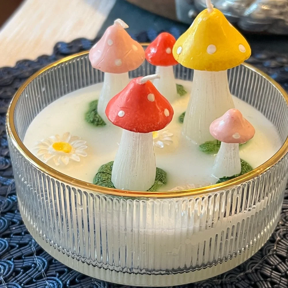 Handmade Mushroom Candle Centerpiece - Pink, Red & Yellow